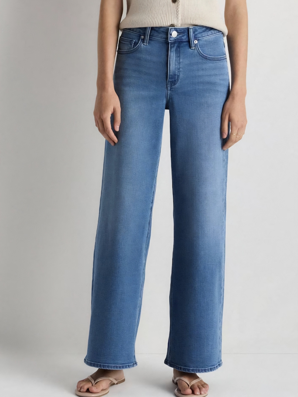 Quince Luna Stretch Relaxed Straight Jeans 29 Atlantic Blue 28” Inseam Soft
